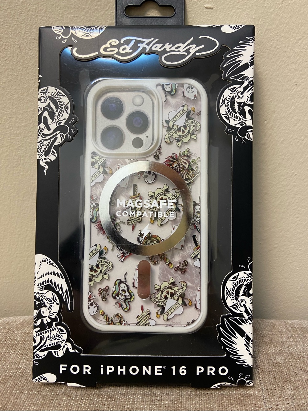Ed Hardy Tattoo Print MagSafe Compatible Phone Case Skulls Y2K iPhone 16 pro NWT